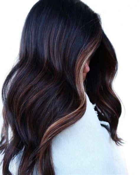 light brown highlights on black hair|black hair with brown underneath.